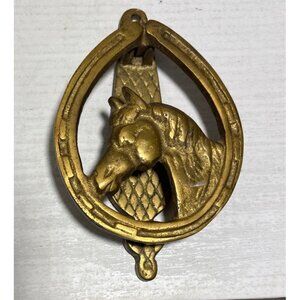 Brass Horse Head Door Knocker Horseshoe Design 5" Western Rustic Vintage